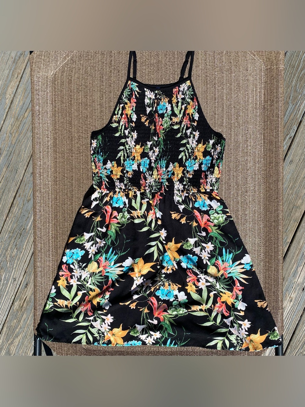 Xhilaration Tropical Floral Smocked Halter Mini Sundress Size XXL